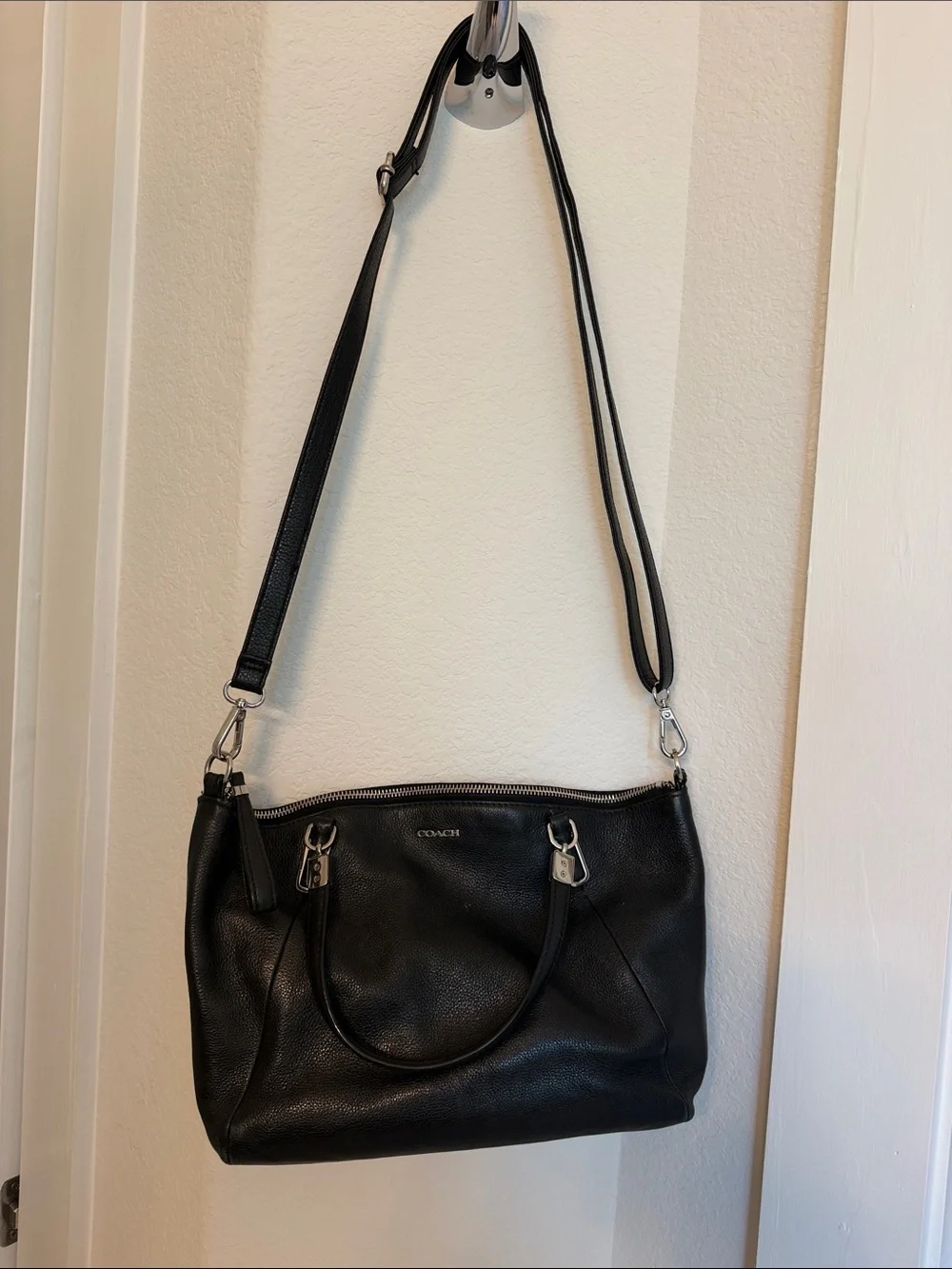 Coach Black Pebbled Leather Convertible Shoulder Bag with Silver Hardware